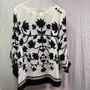 LOFT Black and White Floral Blouse
